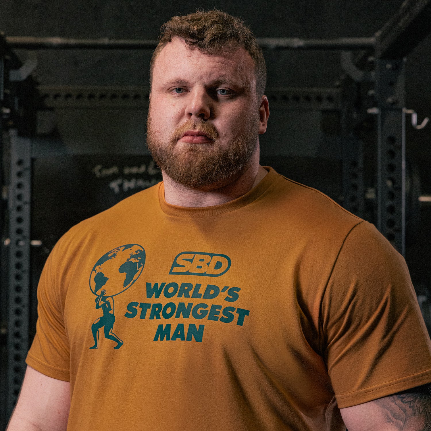 SBD World's Strongest Man 2025 T-Shirt Rust Details Logo